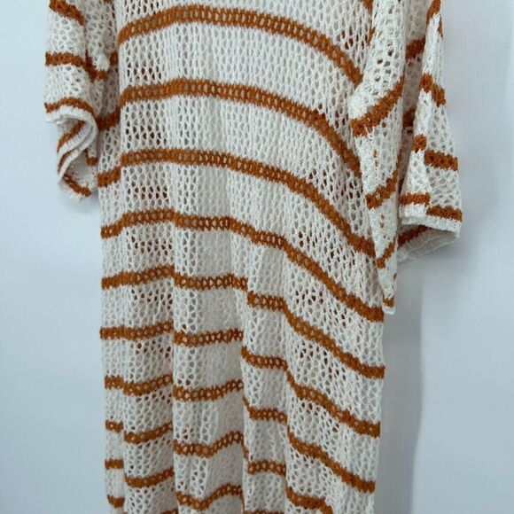 Cato Open Knit Crochet Duster Cardigan Open Front Stripe White Brown Size 22/24W - Picture 8 of 11